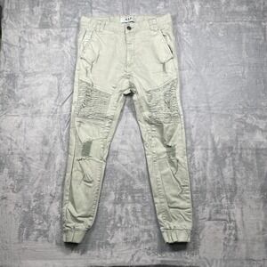 NXP Nena & Pasadena Mens Light Green Moto Jogger Pants Distressed Ripped Size 33